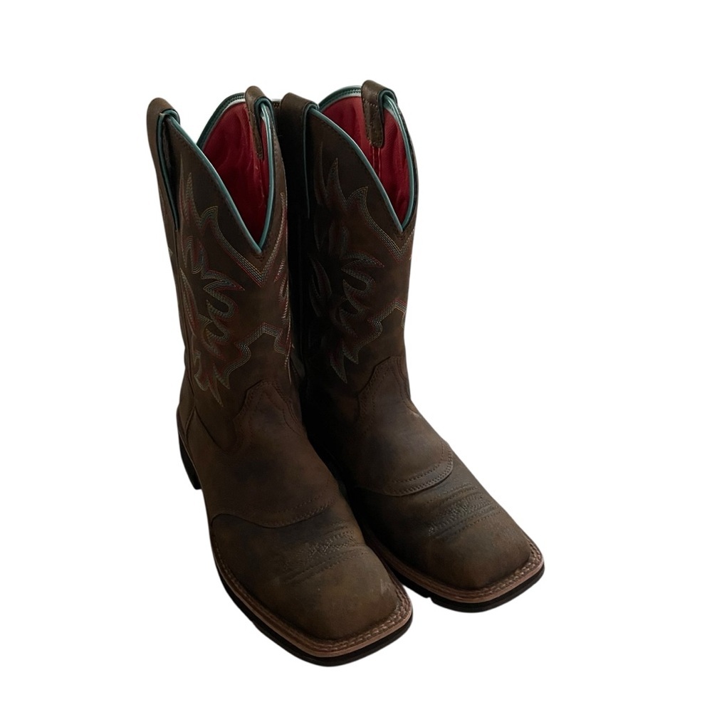 Ariat Delilah Brown and Red Western Boots with Teal Accents Women Size 8.5 - Picture 2 of 9